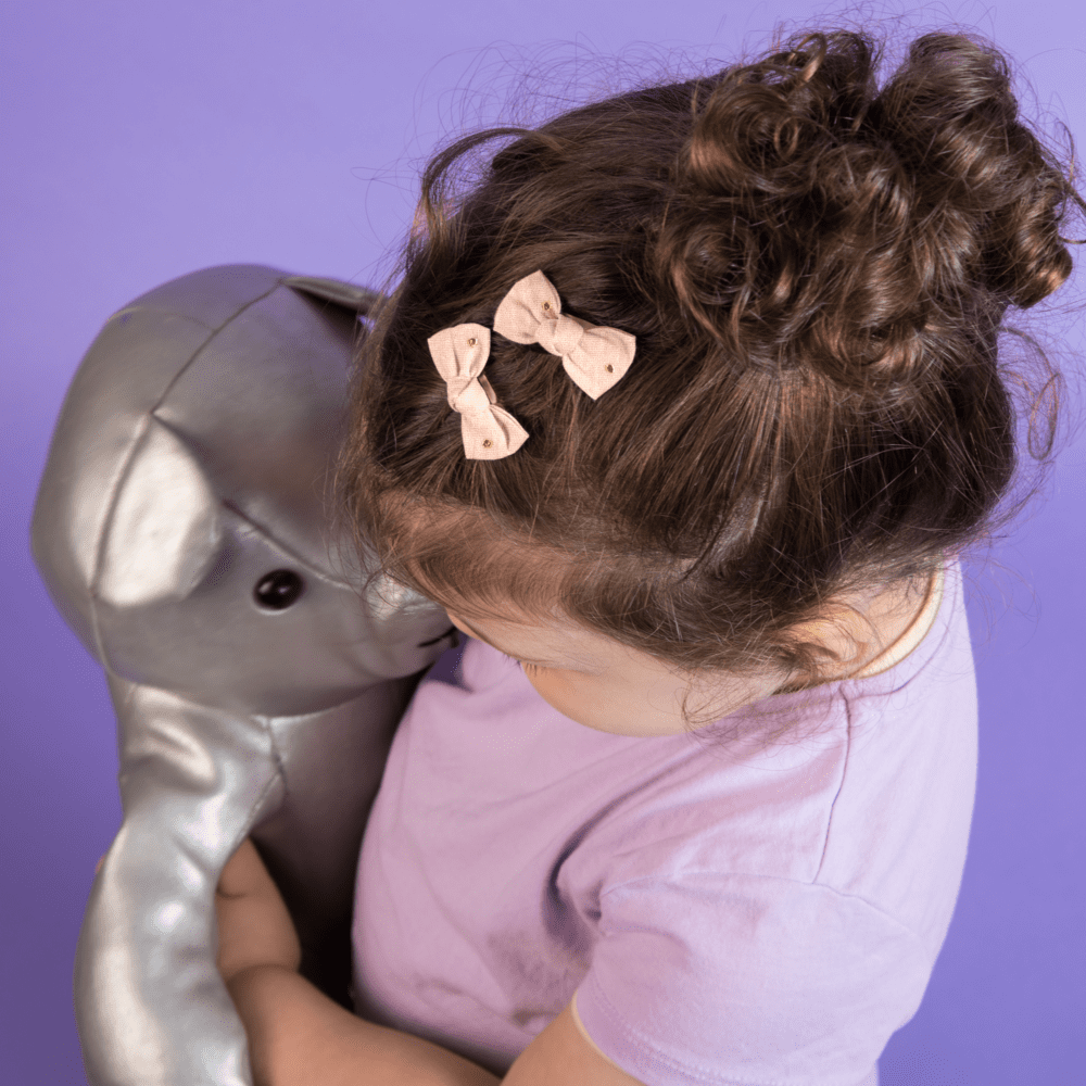 Barrettes clic-clac petits noeuds gaze pois or rose