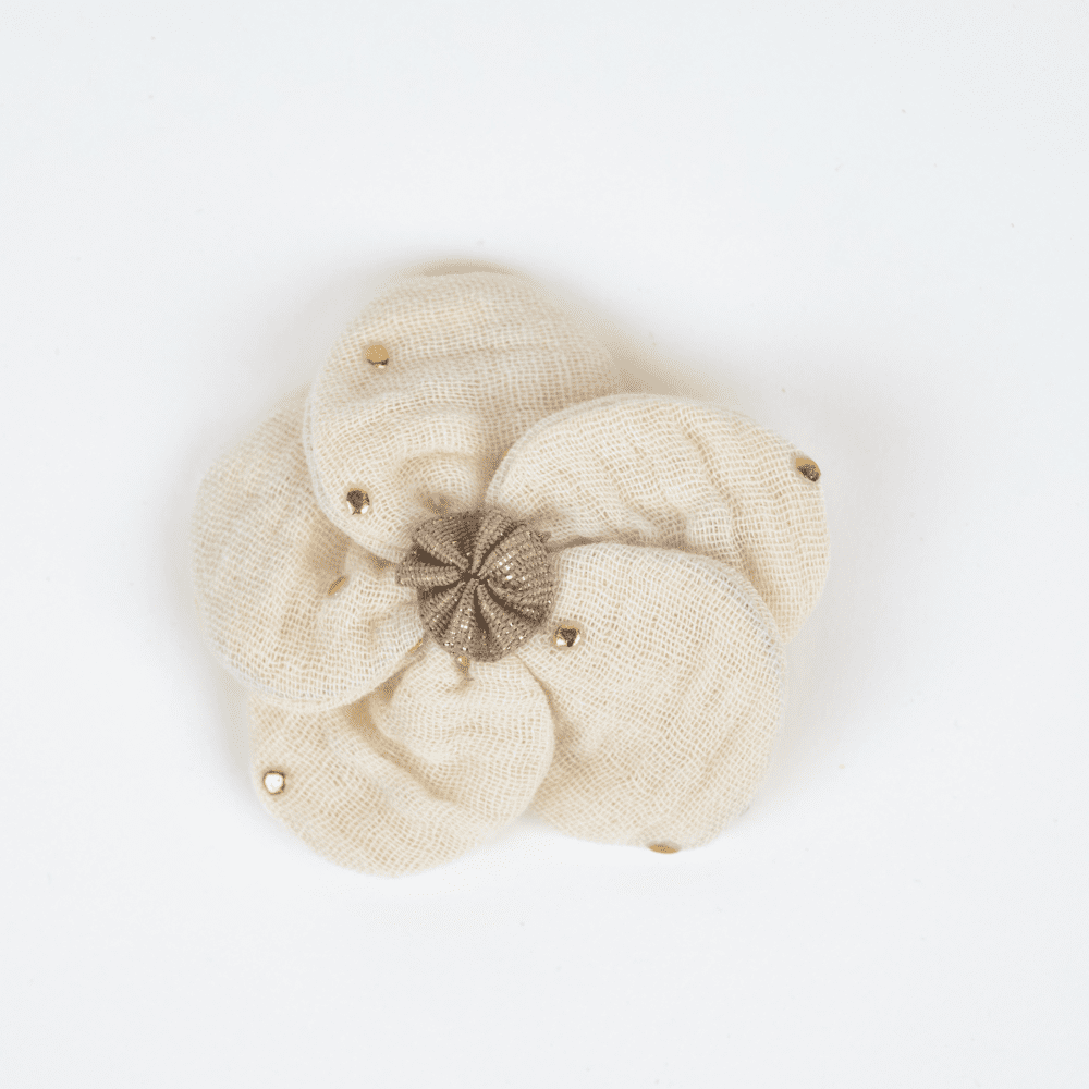 Petite Barrette Pétales de Fleur gaze pois or écru