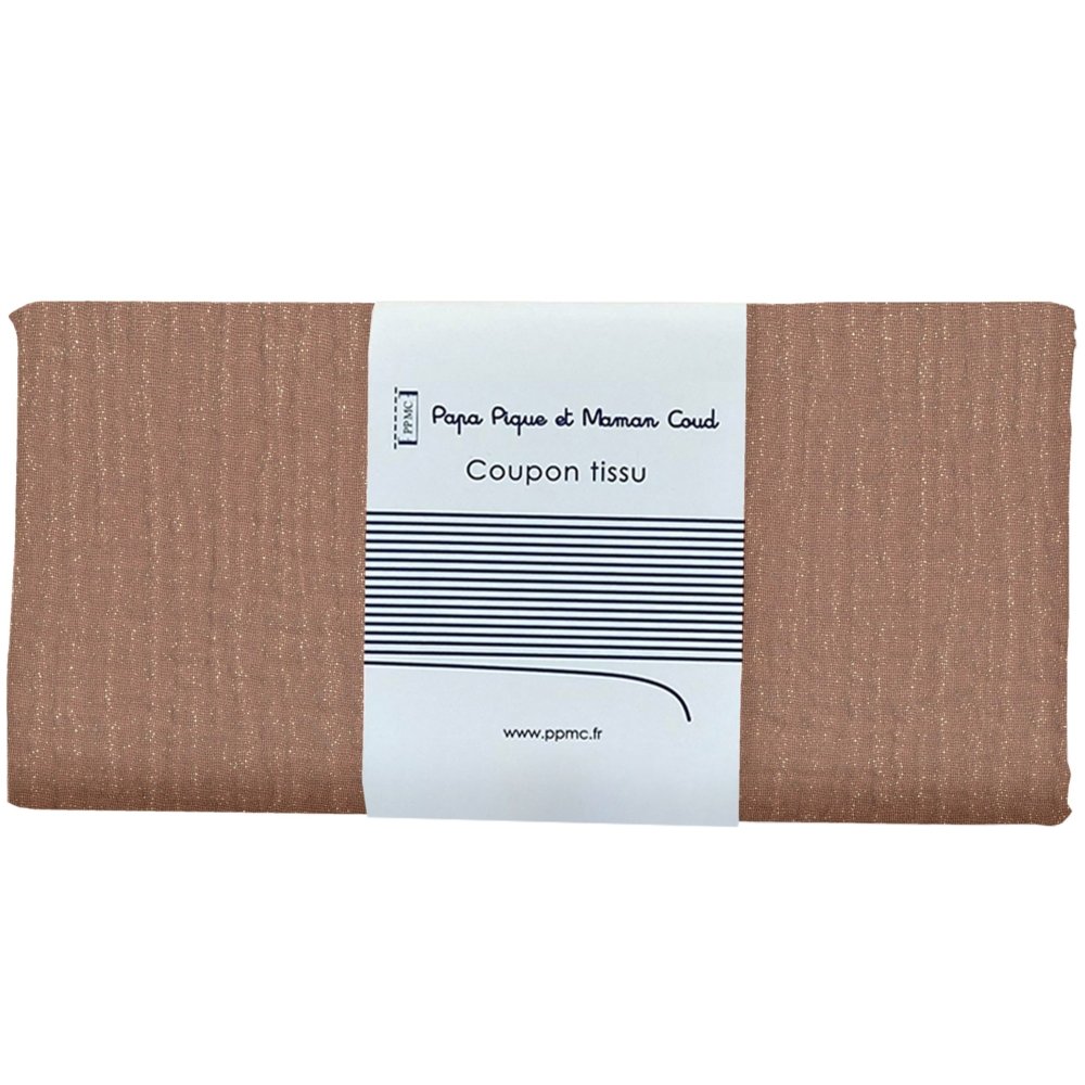 Coupon tissu 50 cm gaze pailletée cognac
