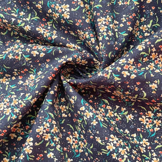 Tissu coton au mètre ex2483 mini bouquet multicolore marine