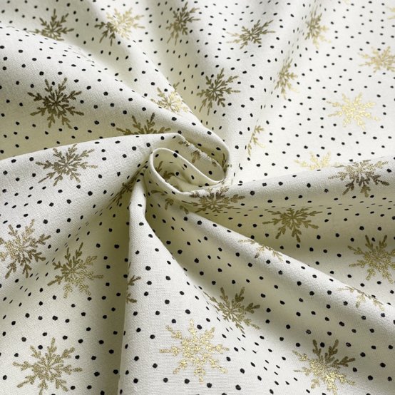 Tissu coton au mètre ex2655 noel flocons dorés