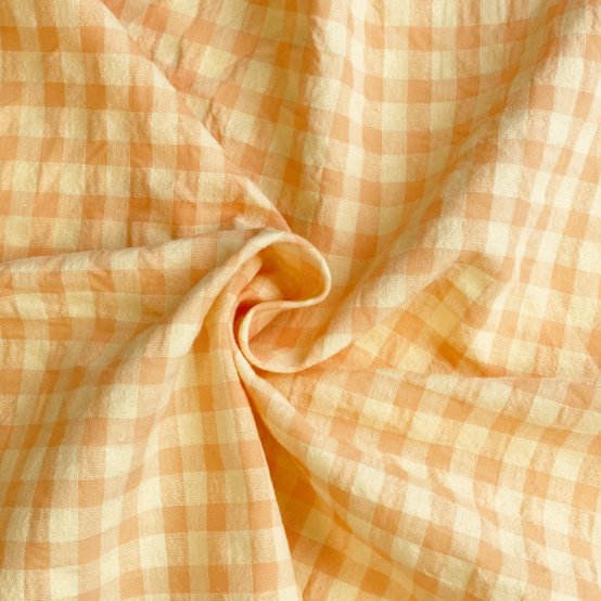 Tissu coton au mètre ex2532 vichy seersucker jaune peche