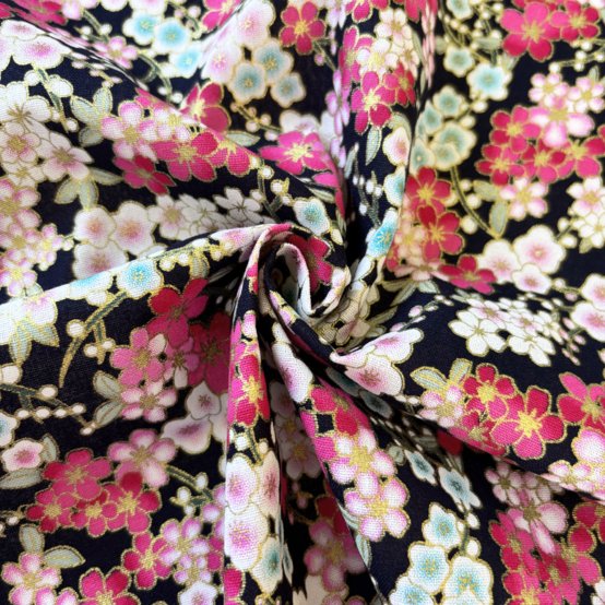 Tissu coton au mètre ex2616 fleurs de kyoto