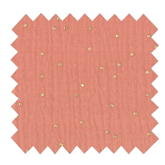 Tissu gaze pois or rose blush