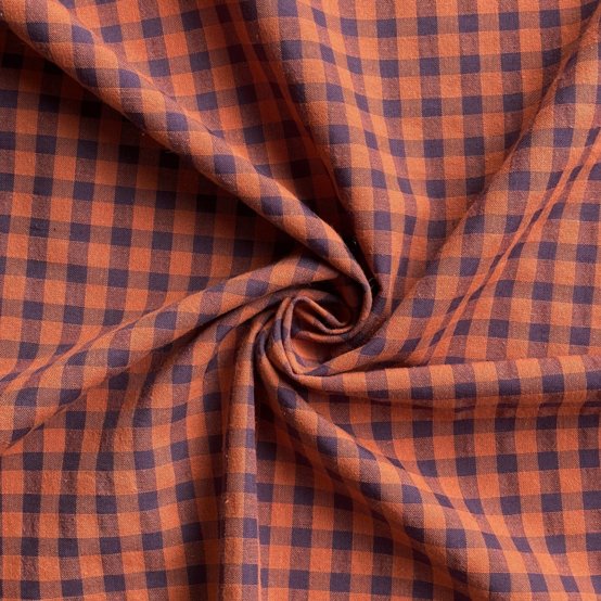 Tissu coton au mètre vichy caramel prune