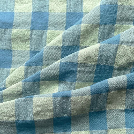 Tissu coton au mètre ex2460 vichy seersucker large vert bleu