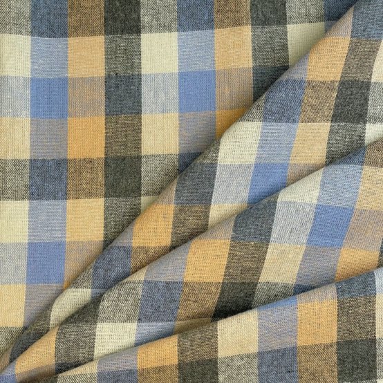 Tissu coton au mètre ex2551 carreaux tartan bleu camel