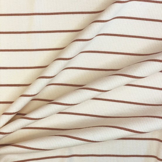Tissu jersey côtelé rayé caramel
