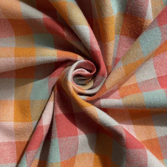 Tissu coton au mètre ex2552 carreaux tartan rouille vert