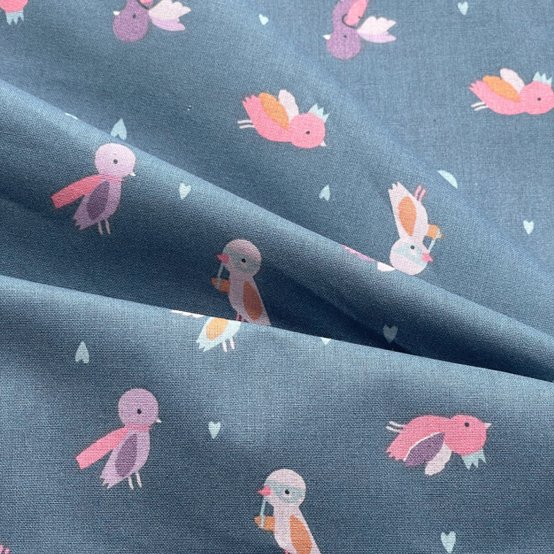 Tissu coton au mètre ex2475 pioupiou cœur bleu