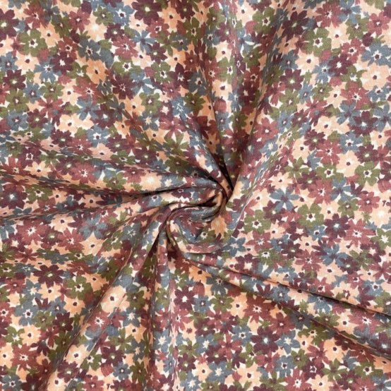 Tissu jersey fleuri bleu prune