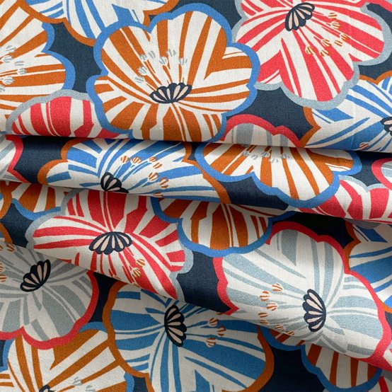 Tissu coton au mètre anémones rayées