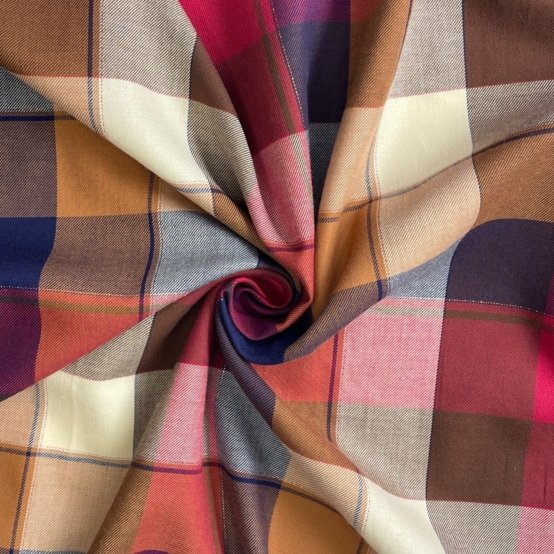 Tissu coton au mètre tartan lurex rubis