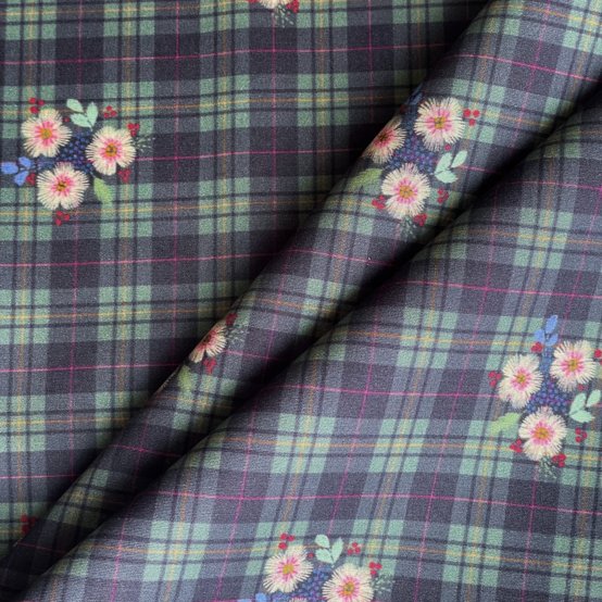 Tissu enduit au mètre tartan fleuri