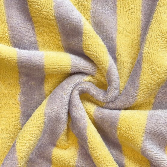Tissu éponge bambou au mètre ex2538 rayée citron lilas