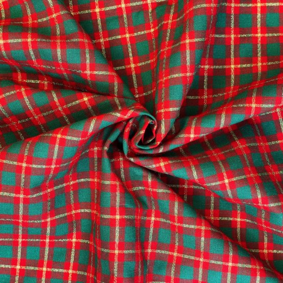 Tissu coton au mètre ex2553 noel tartan petits carreaux lurex