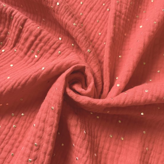 Tissu gaze pois or marsala