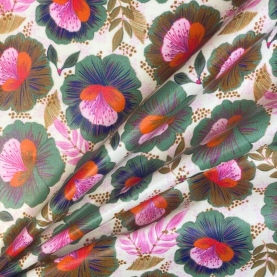 Tissu enduit  au mètre fleur de thé