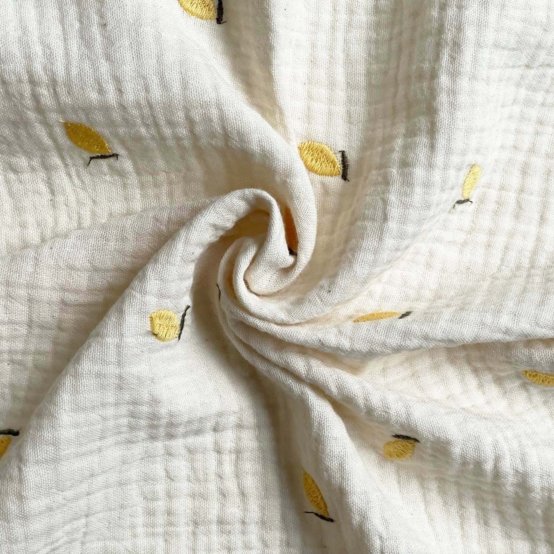 Tissu ex2625 gaze écrue brodée citrons
