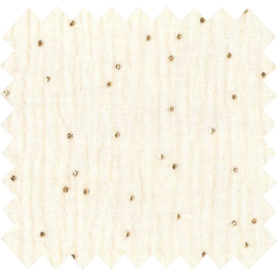 Tissu gaze pois or écru