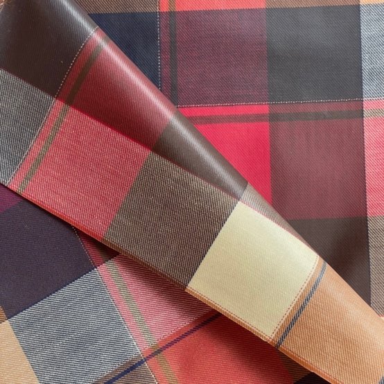 Tissu enduit  au mètre tartan lurex rubis
