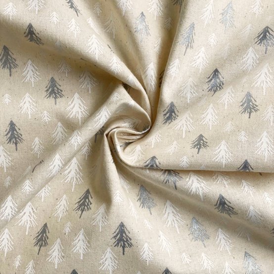 Tissu coton au mètre ex2653 noel sapins pailletés ivoire