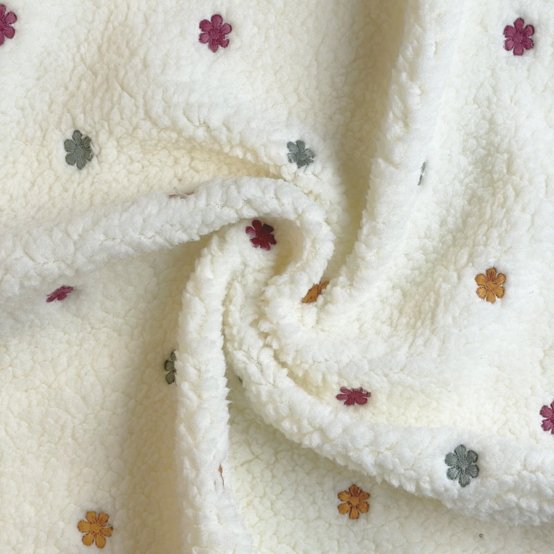 Tissu Moumoute ex2659 moumoute brodée multifleurs