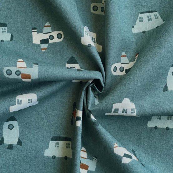 Tissu coton au mètre ex2651 voyage bleu