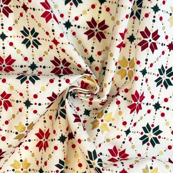 Tissu coton au mètre ex2318 géometrique scandinave or écru