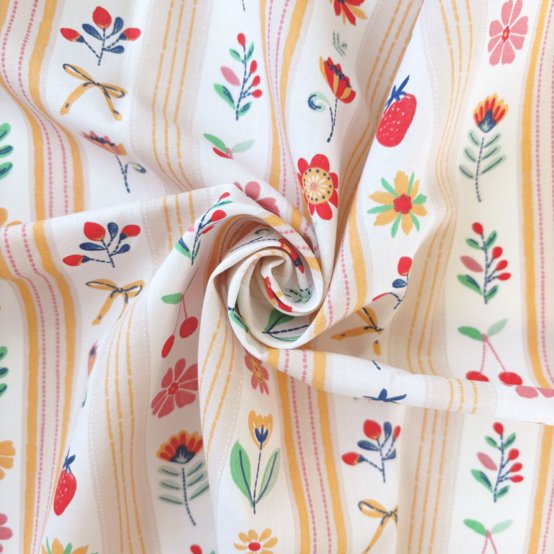 Tissu coton au mètre ex2629 rayé fruité fleuri