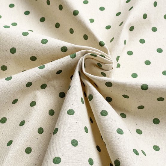 Tissu coton au mètre ex2656 pois écru vert