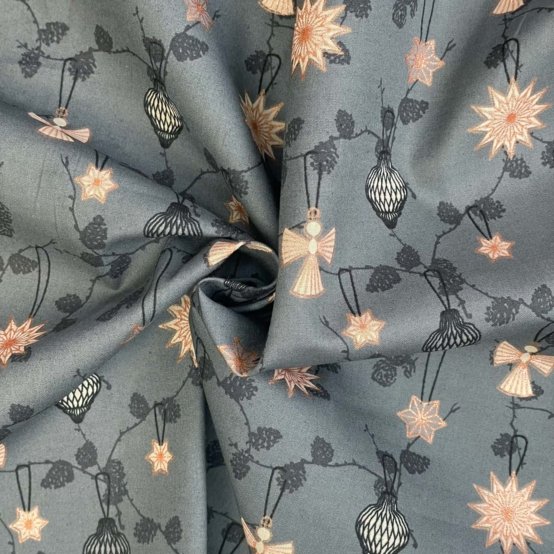 Tissu coton au mètre ex2559 noel anges étoiles anthracite