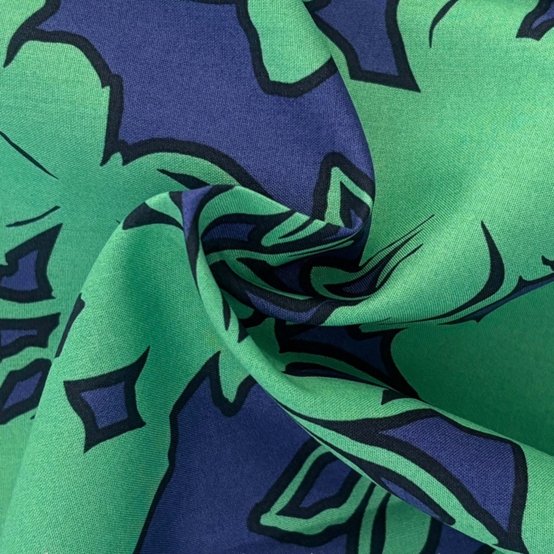 Tissu coton au mètre EX2650 Silouhettes vert bleu