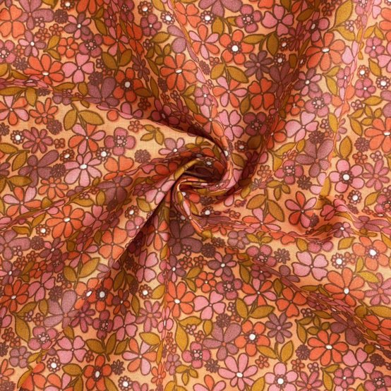 Tissu coton au mètre ex2568 fleuri corail