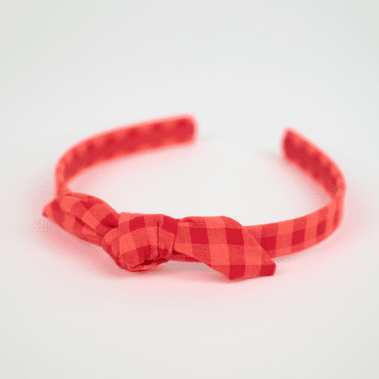 Serre-tête noeud vichy rouge corail