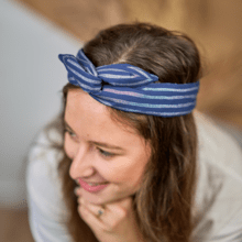 Bandeau vintage rayé argent marine