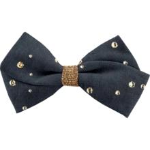 Petite Barrette Double Noeud Croisé gaze pois or marine