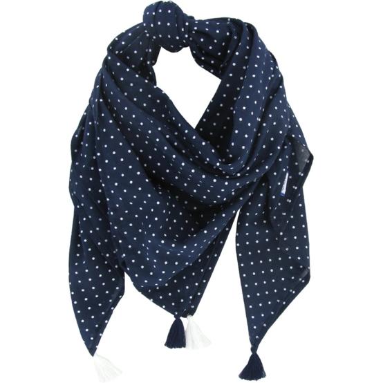 Foulard pompon pois marine