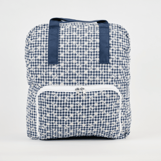 Sac à dos pliable Gaby vichy brodé marine