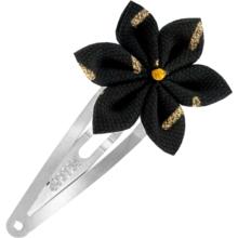Barrette clic-clac fleur étoile  paille dorée noir