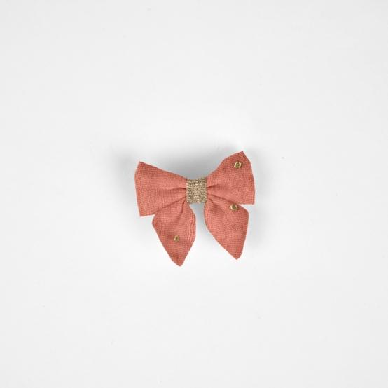 Barrette Mini Noeud Papillon gaze pois or rose blush