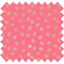 Tissu voile feuillage or rose