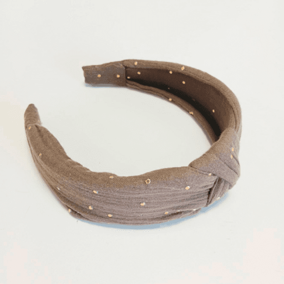 Serre-tête Large Croisé gaze pois or kaki