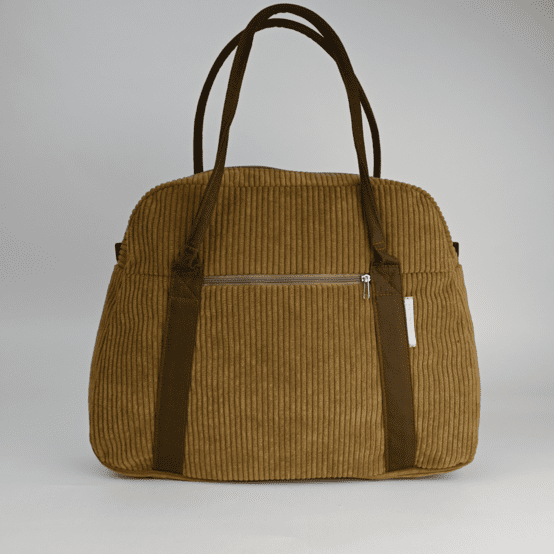 Sac bowling velours côtelé large brun