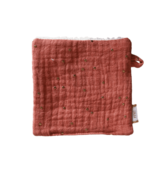 Carré Démaquillant Lavable gaze pois or rose blush