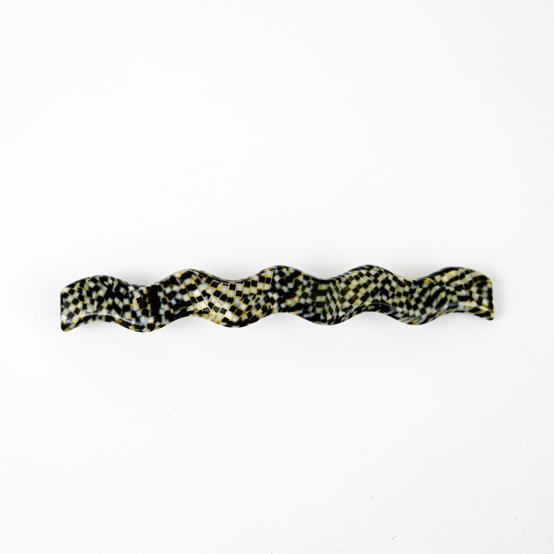 Barrette Vague Longue damier noir or