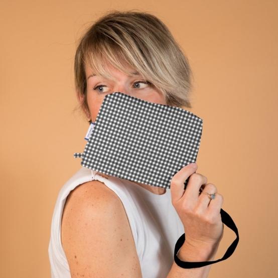 Pochette tissu vichy noir