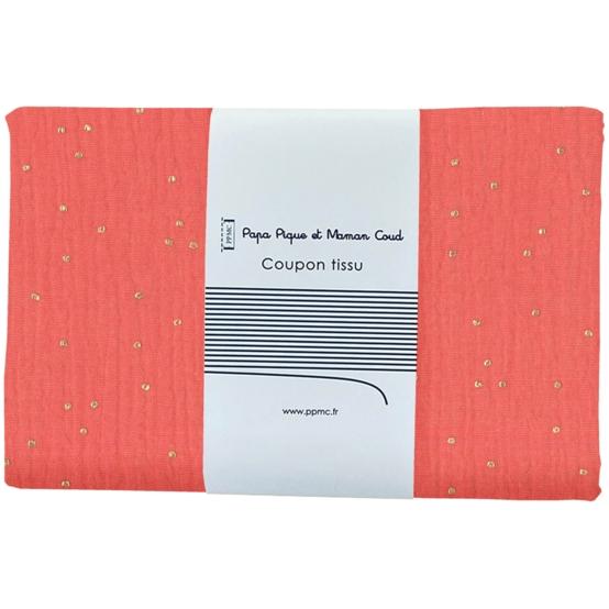 Coupon tissu 1 m gaze pois or marsala