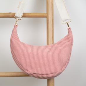Petit Sac demi lune velours côtelé rose blush