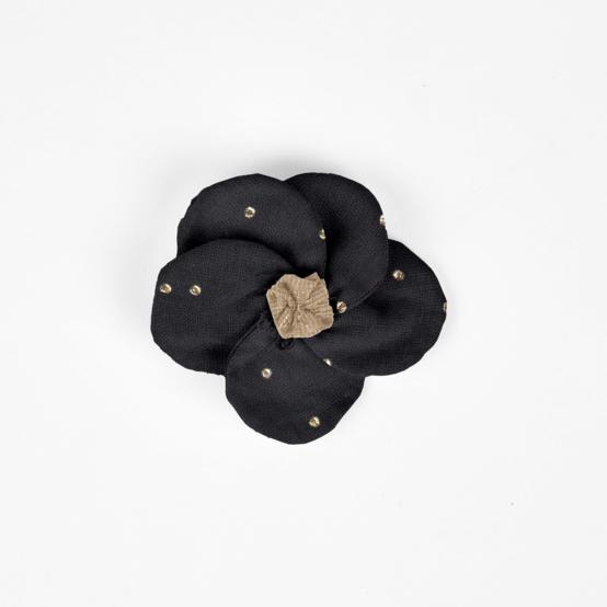 Petite Barrette Pétales de Fleur gaze pois or noir